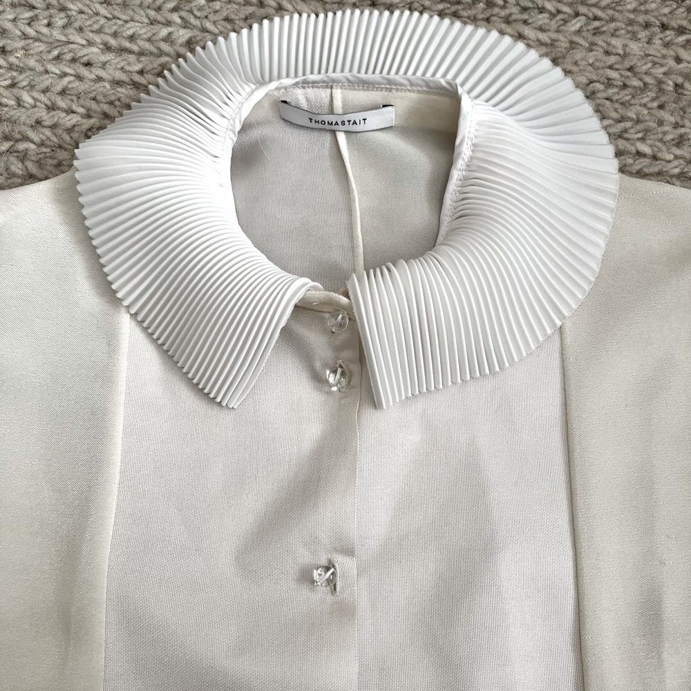 Thomas Tait White Pleated Collar Button-Down Shirt